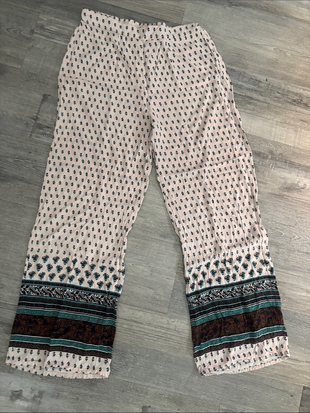 IRIS brand Floral Wide-Leg Pants with Patterned Hem- 100% RAYON